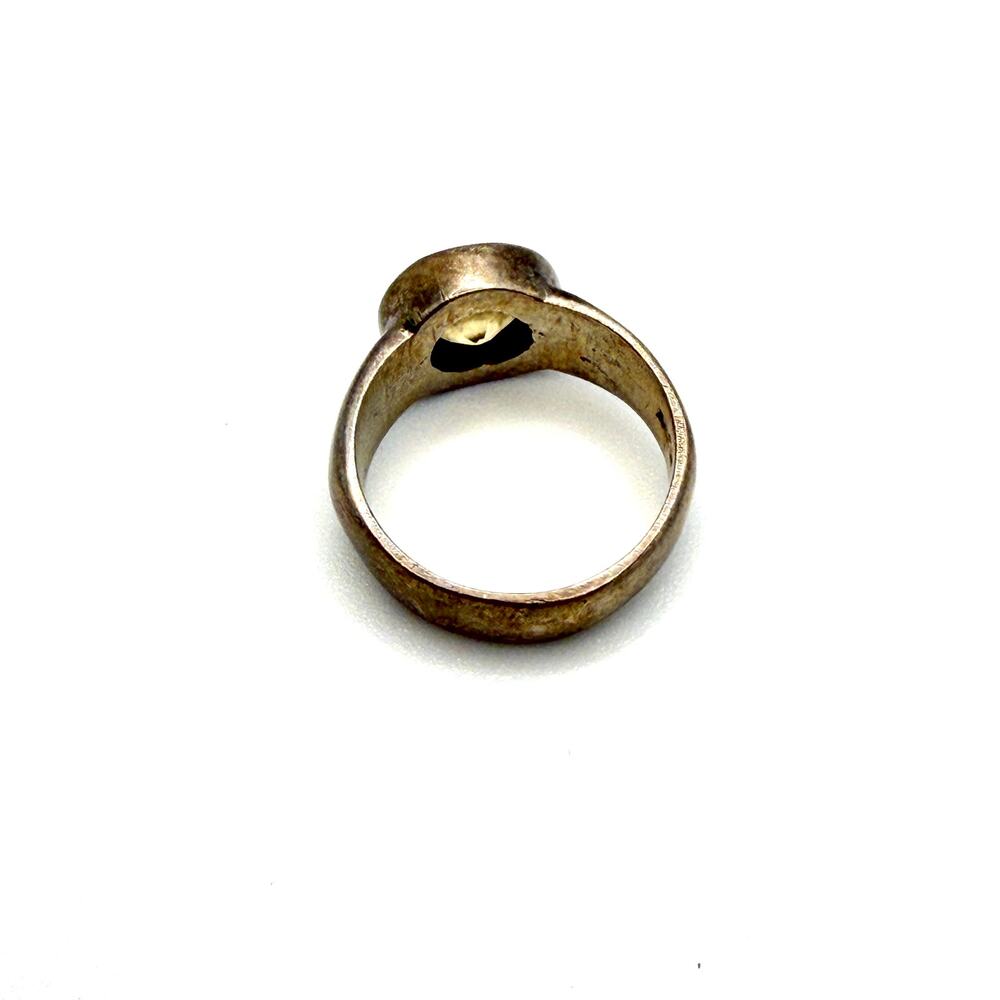 Vintage 90s Sterling Silver Stamped Yellow Citrine Solitaire Bezel Ring - Picture 3 of 6